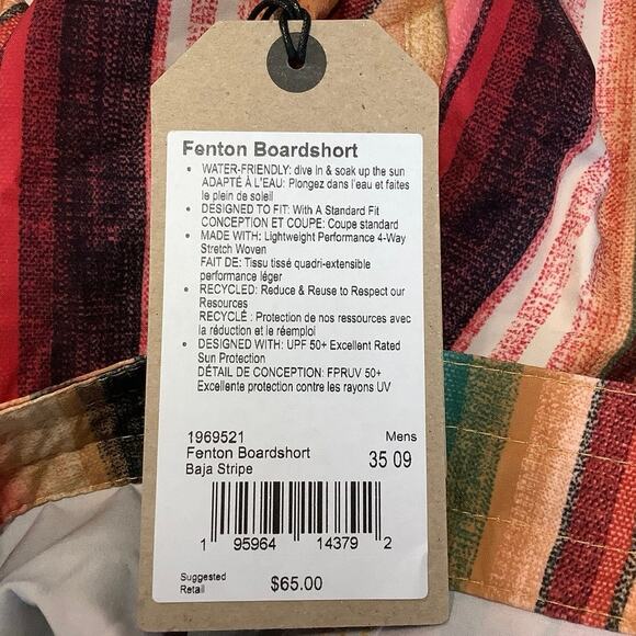 prAna Size 35 Baja Stripe 7” Fenton Boardshorts Swim Trunks Swimwear N10-22 - Picture 8 of 9